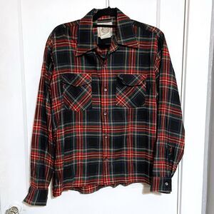 VINTAGE Herters Flannel Shirt Mens Medium Red Plaid Wool Cotton 1960-70s